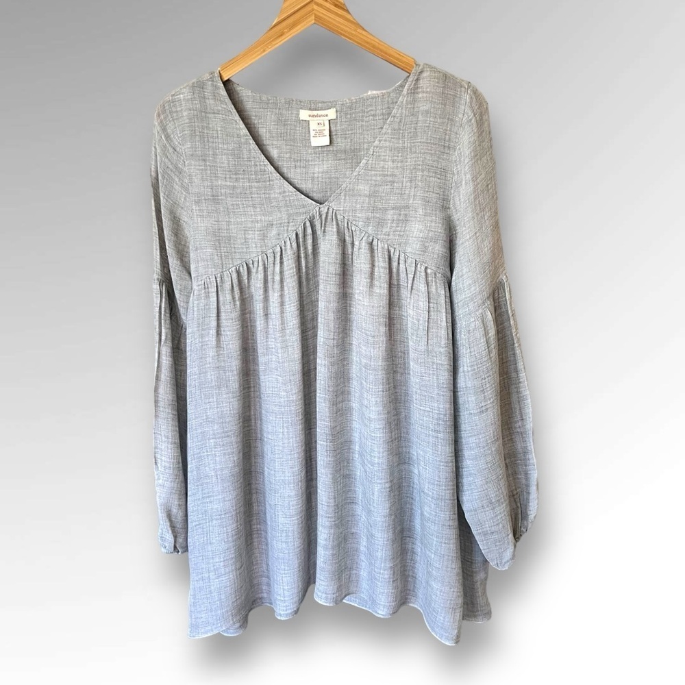 Sundance Gray V-Neck Long Sleeve Boho Peasant Blouse.